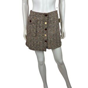 Vintage 70s Tweed Mini Skirt Womens S Deadstock Brown Speckled Ultra Short Acade